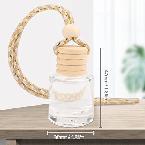 DMuuuDM 20 Pcs 8ml Hanging Car Air Freshener Diffuser,Empty Clear Glass Essential Diffuser Oil Aromatherapy Fragrance Perfume Pendant Glass Vials with Wooden Caps & Hanging String,Cylindrical