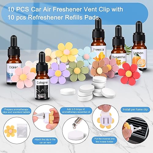 25 Pack Car Air Fresheners,10 PCS Flower Car Air Vent Clip with 5 Essential Oil Scents &10 Refill Pad,Cute Car Interior Accessories for Women/Men Automotive Fragrance Decoration Accessories