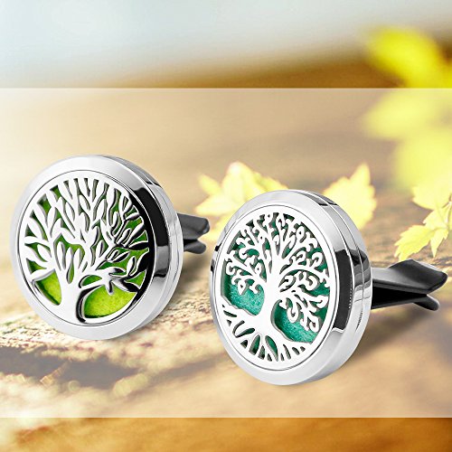 RoyAroma 2PCS 30mm Car Aromatherapy Essential Oil Diffuser Stainless Steel Locket with Vent Clip 12 Felt Pads