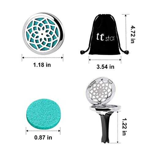 ttstar Car Diffuser Vent Clip - 30mm Aromatherapy Essential Oil Car Diffuser Vent Clips with 36 Refill Pads (3 Lotus Vent Clips, Metal)