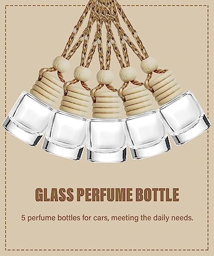 ESEWALAS 5Pcs Hanging Car Air Freshener,8ml Car Hanging Diffuser,Empty Glass Perfume Bottles Oil Diffuser Perfume Aromatherapy Pendant Bottle,Air Freshener Diffuser Bottle Pendant
