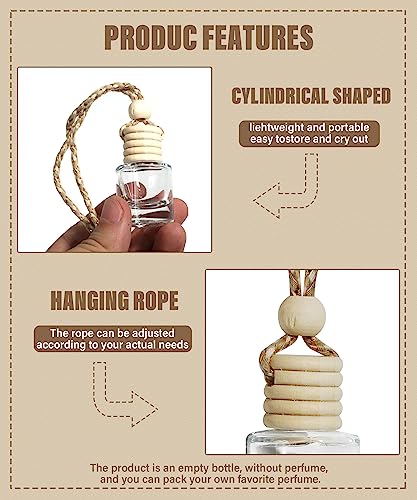 ESEWALAS 5Pcs Hanging Car Air Freshener,8ml Car Hanging Diffuser,Empty Glass Perfume Bottles Oil Diffuser Perfume Aromatherapy Pendant Bottle,Air Freshener Diffuser Bottle Pendant