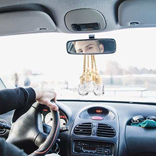 DMuuuDM 20 Pcs 8ml Hanging Car Air Freshener Diffuser,Empty Clear Glass Essential Diffuser Oil Aromatherapy Fragrance Perfume Pendant Glass Vials with Wooden Caps & Hanging String,Cylindrical