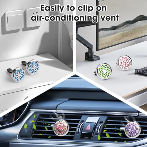 ttstar Car Diffuser Vent Clip - 30mm Aromatherapy Essential Oil Car Diffuser Vent Clips with 36 Refill Pads (3 Lotus Vent Clips, Metal)