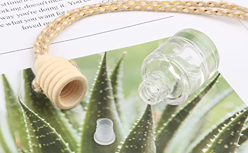 DMuuuDM 20 Pcs 8ml Hanging Car Air Freshener Diffuser,Empty Clear Glass Essential Diffuser Oil Aromatherapy Fragrance Perfume Pendant Glass Vials with Wooden Caps & Hanging String,Cylindrical