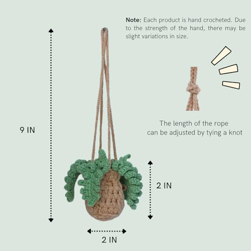 Crochet Car Air Freshener，12ml Empty Refillable Car Diffuser Bottle with Cute Potted Plants Car Mirror Hanging Accessories Car Air Hanging Fragrance Oil Diffuser,Long Lasting Car Diffuser Bottle
