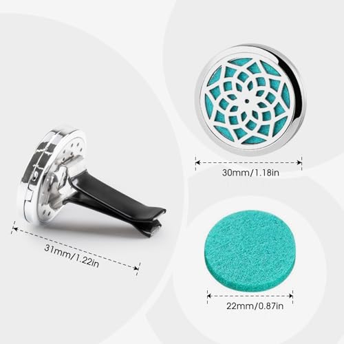 ttstar Car Diffuser Vent Clip - 30mm Aromatherapy Essential Oil Car Diffuser Vent Clips with 36 Refill Pads (3 Lotus Vent Clips, Metal)