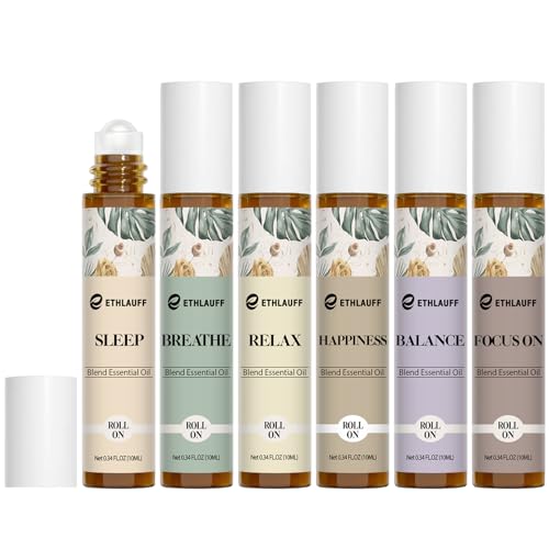 Essential Oils Roll On Set 6 Pack -(Relax, Sleep, Balance,Breathe, Focus on, Happiness) Aromatherapy Oil with Roller Ball,Essential Oils Blends for Skin - Relaxation Gift for Women and Men