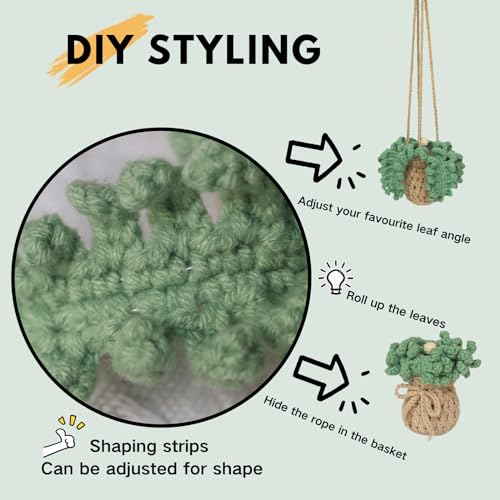 Crochet Car Air Freshener，12ml Empty Refillable Car Diffuser Bottle with Cute Potted Plants Car Mirror Hanging Accessories Car Air Hanging Fragrance Oil Diffuser,Long Lasting Car Diffuser Bottle