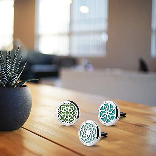 ttstar Car Diffuser Vent Clip - 30mm Aromatherapy Essential Oil Car Diffuser Vent Clips with 36 Refill Pads (3 Lotus Vent Clips, Metal)