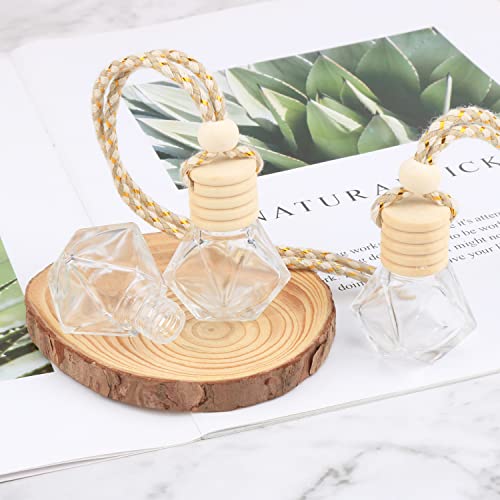 DMuuuDM 20 Pcs 8ml Hanging Car Air Freshener Diffuser,Empty Refillable Clear Glass Essential Diffuser Oil Aromatherapy Fragrance Perfume Pendant Vials with Wooden Caps & Hanging String