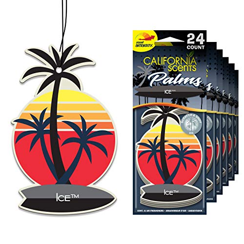 California Scents Car Air Freshener, Hanging Palms Odor Eliminator for Cars, Trucks, Ice, 24 Pack