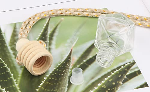 DMuuuDM 20 Pcs 8ml Hanging Car Air Freshener Diffuser,Empty Refillable Clear Glass Essential Diffuser Oil Aromatherapy Fragrance Perfume Pendant Vials with Wooden Caps & Hanging String
