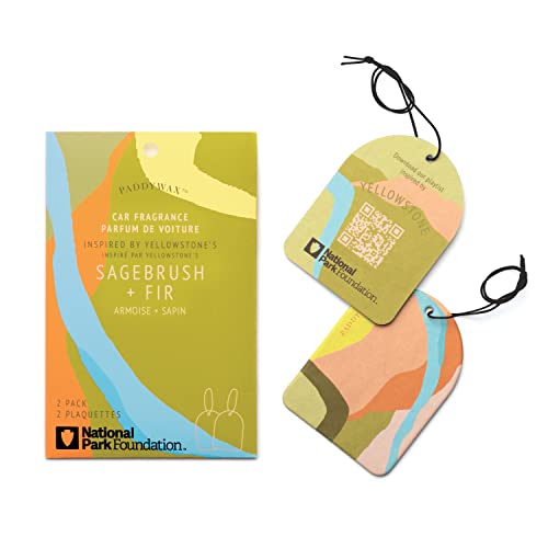Paddywax National Parks Collection Hanging Car Air Freshener, Car Accessories, 2 Pack, Yellowstone (Sagebrush + Fir)