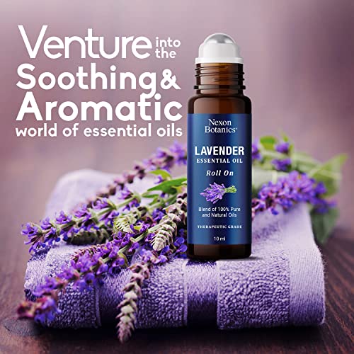 Lavender Essential Oil Roll-On Blend - Calming Lavender Oil Essential Oil Roll-On - Calmness & Relaxation - Lavender Oil for Skin Roll-On - 100% Pure, Natural, Prediluted - Nexon Botanics 10ml
