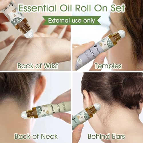 Essential Oils Roll On Set 6 Pack -(Relax, Sleep, Balance,Breathe, Focus on, Happiness) Aromatherapy Oil with Roller Ball,Essential Oils Blends for Skin - Relaxation Gift for Women and Men
