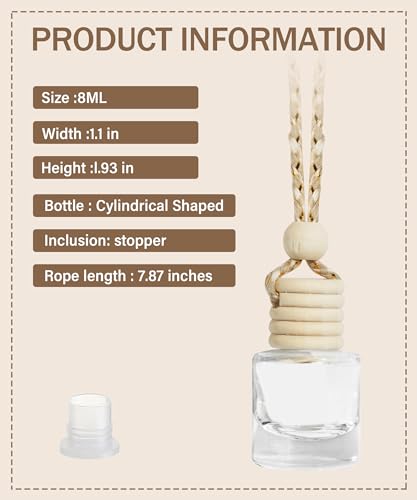 bylikeho Car Air Freshener Diffuser,Car Air Freshener Hanging Bottle, Empty Glass Diffuser Bottles,Car Accessories Decor Air Freshener Diffuser Bottle Pendant (5Pcs)