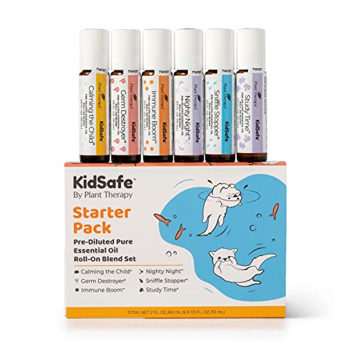 Plant Therapy Essential Oils KidSafe Starter Set for Focus, Calming, Sleep, Immune Support 100% Pure, 6 Pre-Diluted Roll-Ons, Natural Aromatherapy, Therapeutic Grade 10 mL (1/3 oz)