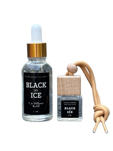 The Blooming Cactus & Co. - Car Diffuser with Refill included | Car scented on the go | Car Air Freshener Hanging | Long Lasting Fragrance | Phthalate Free Fragrance. (Black Ice (Type))