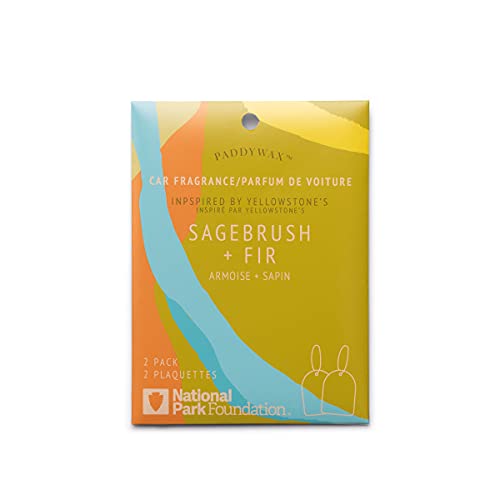 Paddywax National Parks Collection Hanging Car Air Freshener, Car Accessories, 2 Pack, Yellowstone (Sagebrush + Fir)