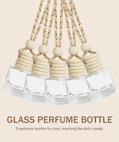 bylikeho Car Air Freshener Diffuser,Car Air Freshener Hanging Bottle, Empty Glass Diffuser Bottles,Car Accessories Decor Air Freshener Diffuser Bottle Pendant (5Pcs)