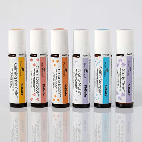 Plant Therapy Essential Oils KidSafe Starter Set for Focus, Calming, Sleep, Immune Support 100% Pure, 6 Pre-Diluted Roll-Ons, Natural Aromatherapy, Therapeutic Grade 10 mL (1/3 oz)
