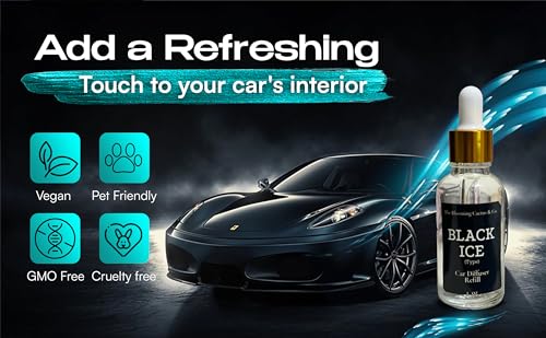 The Blooming Cactus & Co. - Car Diffuser with Refill included | Car scented on the go | Car Air Freshener Hanging | Long Lasting Fragrance | Phthalate Free Fragrance. (Black Ice (Type))