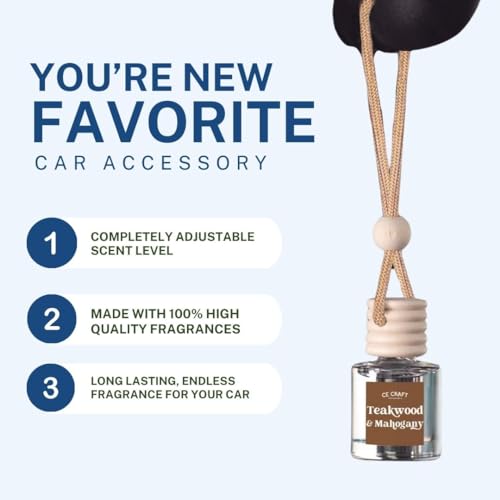 CE CRAFT Teakwood + Mahogany Air Freshener Bottle - Reusable Car Air Deodorizer Diffuser for Essential Oils & Scents, Lasts 30-90+ Days