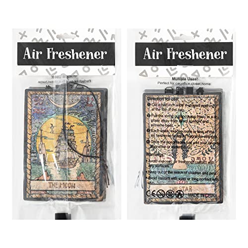 L1rabe 4Pcs Vintage Tarot Car Air Fresheners, The Star World Sun Moon Hanging Air Freshener Fragrance Scented Cards Old Style Tarot Theme Car Aromatherapy Tablets for Car Bedroom Wardrobe Shoe Cabinet