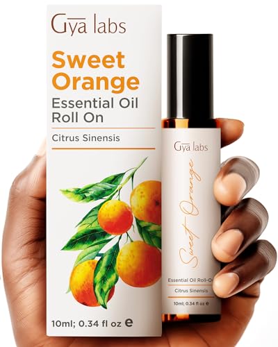 Gya Labs Sweet Orange Essential Oil Roll On - Perfect Gifts for Women & Men's Aromatherapy - Made with 100% Pure Orange Oil for Skin, Stress & Tiredness (0.34 Fl Oz)