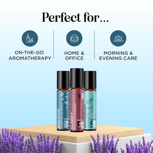 Headache Roll on Essential Oils - Aromatherapy Essential Oils Sets Variety Pack with Peppermint Clarify and Breathe Essential Oil Roll Ons - Fun & Cute Wellness Gift for Young Women Teens & Girls