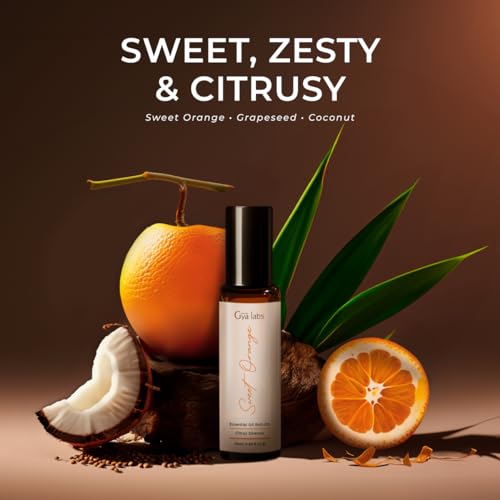 Gya Labs Sweet Orange Essential Oil Roll On - Perfect Gifts for Women & Men's Aromatherapy - Made with 100% Pure Orange Oil for Skin, Stress & Tiredness (0.34 Fl Oz)