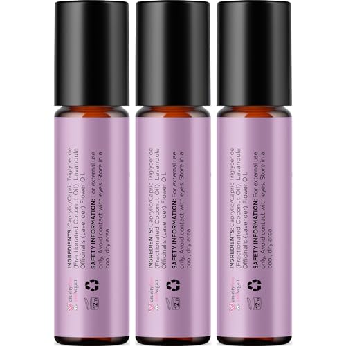 Lavender Essential Oil Roll On - Calming Aromatherapy Oil Roller for Sleep Headaches and Relaxation - Natural Pre-Diluted Sleep Oil for Nighttime Relaxation with Lavender Essential Oil for Skin 3-Pack