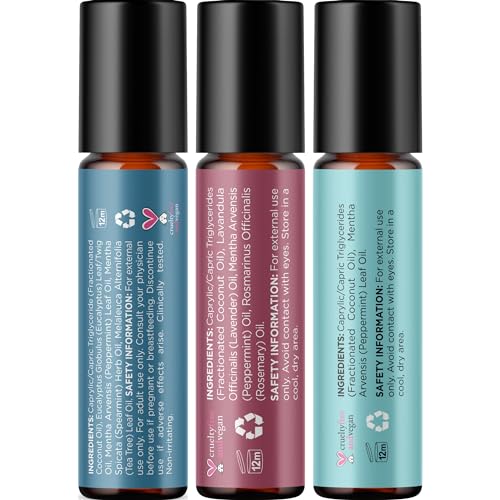 Headache Roll on Essential Oils - Aromatherapy Essential Oils Sets Variety Pack with Peppermint Clarify and Breathe Essential Oil Roll Ons - Fun & Cute Wellness Gift for Young Women Teens & Girls