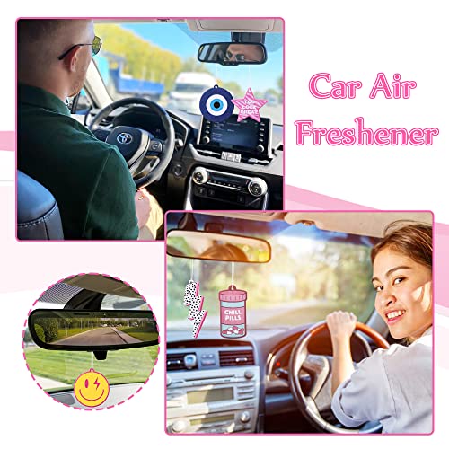 Laffact 12Pcs Preppy Boho Car Air Freshener Lightning Bolt Smile Cow Boots Pink Hat Lip Incense Chip Hanging Slice Essential Oil Pendant Diffuser Scented Decor for Car Interior Accessories Home