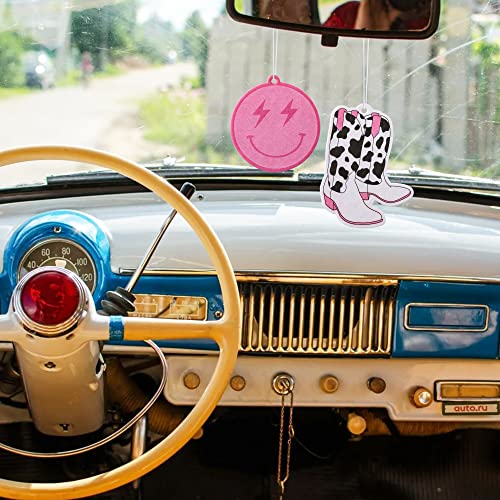 Laffact 12Pcs Preppy Boho Car Air Freshener Lightning Bolt Smile Cow Boots Pink Hat Lip Incense Chip Hanging Slice Essential Oil Pendant Diffuser Scented Decor for Car Interior Accessories Home