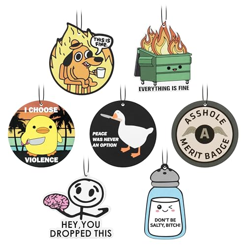 Winnwing 7 Pcs Funny Meme Car Air Fresheners Cute Cartoon Incense Chips Scented Diffuser Rearview Mirror Hanging Pendant Ornaments Decoration Automotive Interior Accessories Party Favors for Women Man