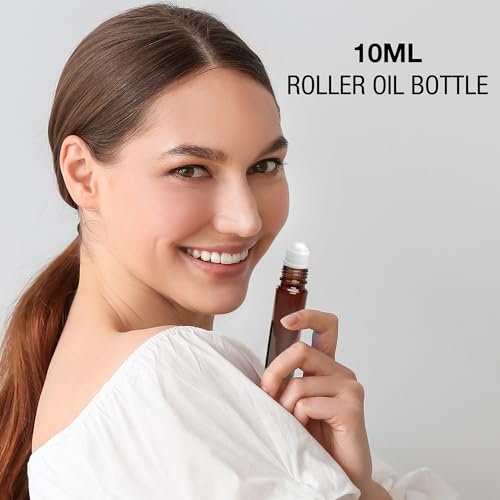 Nylea 8 Pack Essential Oil Roller Bottles (0.33oz / 10ml) - Plastic Roller Ball, Amber Glass Roll-Ons for Fragrance Oils - Aromatherapy, Relaxation, Self-Care, Natural Scents, Perfume Mixing