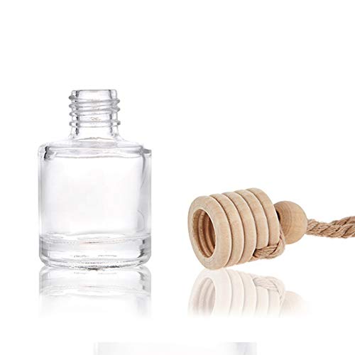 10 Pcs 8ml Hanging Car Air Freshener,Empty Clear Glass Cylindrical Essential Oil Diffuser Perfume Aromatherapy Pendant Bottle Vials With Wooden Caps & Hanging String-FREE 1 Funnel&Dropper