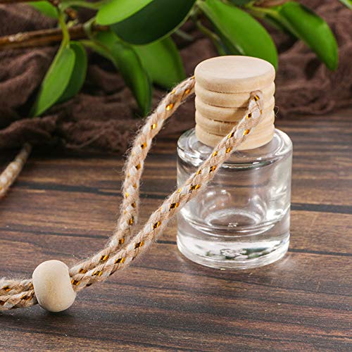 10 Pcs 8ml Hanging Car Air Freshener,Empty Clear Glass Cylindrical Essential Oil Diffuser Perfume Aromatherapy Pendant Bottle Vials With Wooden Caps & Hanging String-FREE 1 Funnel&Dropper