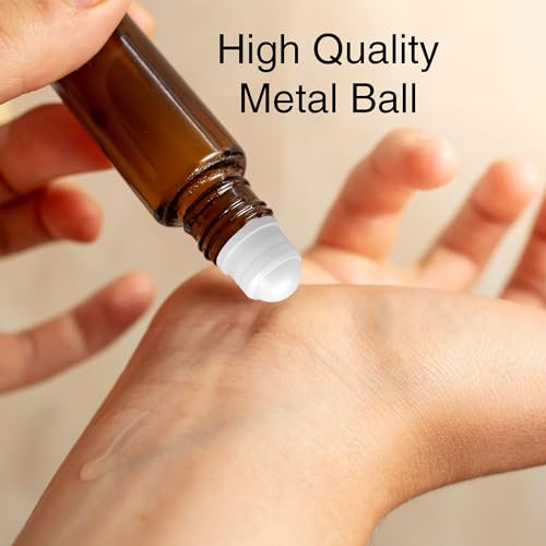 Nylea 8 Pack Essential Oil Roller Bottles (0.33oz / 10ml) - Plastic Roller Ball, Amber Glass Roll-Ons for Fragrance Oils - Aromatherapy, Relaxation, Self-Care, Natural Scents, Perfume Mixing