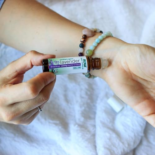 NOW Essential Oils, Lavender Roll-On, Certified Organic, Calming Blend, Steam Distilled, Topical Aromatherapy, 10-mL