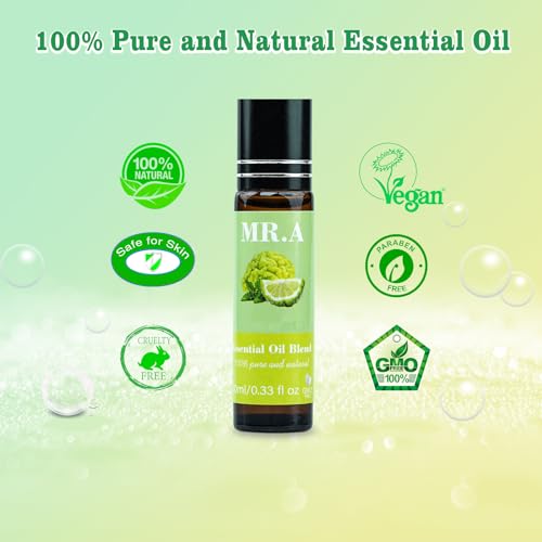 4 Pack Essential Roll On Blend Oils Set, 100% Natural Fragrance Oil, Aromatherapy Roll On Blend Oil with Pure Lavender, Petitgrain, Bergamot, Marjoram Oil, Gift for Women Men 0.33 fl.oz
