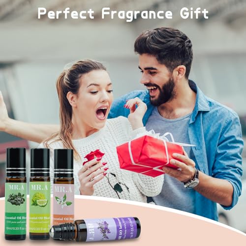 4 Pack Essential Roll On Blend Oils Set, 100% Natural Fragrance Oil, Aromatherapy Roll On Blend Oil with Pure Lavender, Petitgrain, Bergamot, Marjoram Oil, Gift for Women Men 0.33 fl.oz