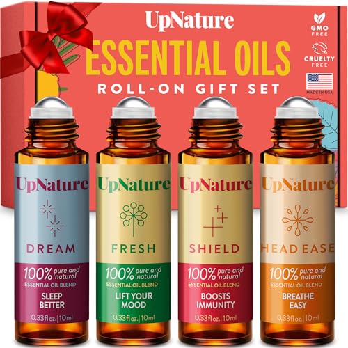 Wellness Essential Oil Roll On Gift Set - Relaxation Gifts for Women & Men - Headache Relief, Germ Fighter, Mood Booster and Better Sleep - Therapeutic Grade - Great Stocking Stuffer & Gift for Mom