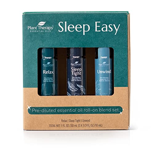 Plant Therapy Sleep Easy Essential Oil Roll On Blend Set 10 mL (1/3 oz) each of Relax, Sleep Tight & Unwind, Pure, Pre-Diluted, Essential Oil Blends