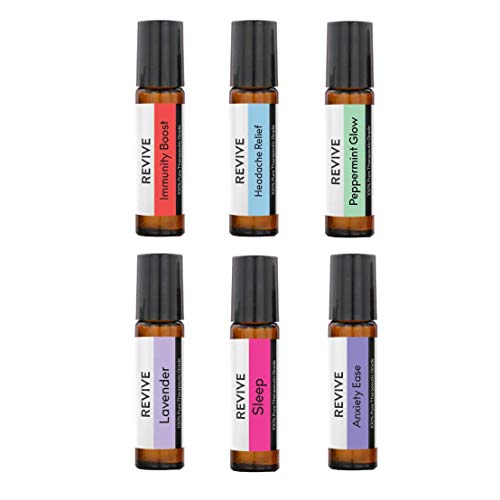Top 6 Roll-Ons Kit by Revive Essential Oils - 100% Pure Therapeutic Grade, for Diffuser, Humidifier, Massage, Aromatherapy, Skin & Hair Care - Cruelty Free - Unrefined Oils with No Fillers.