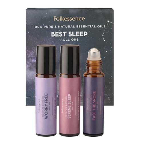 Folkulture Essential Oil Roll On Set of 3, Calm Roll On Blends for Skin, Massage, Relaxation Essential Roller Gift for Women and Men, Peppermint, Eucalyptus, Orange, Lavendar Roll On Set (Sleep)