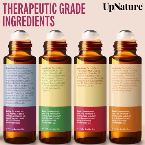 Wellness Essential Oil Roll On Gift Set - Relaxation Gifts for Women & Men - Headache Relief, Germ Fighter, Mood Booster and Better Sleep - Therapeutic Grade - Great Stocking Stuffer & Gift for Mom