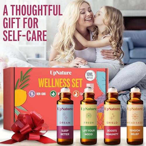 Wellness Essential Oil Roll On Gift Set - Relaxation Gifts for Women & Men - Headache Relief, Germ Fighter, Mood Booster and Better Sleep - Therapeutic Grade - Great Stocking Stuffer & Gift for Mom